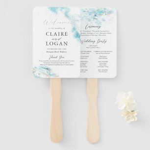 Splashing Blue Waves Coastal Wedding Program Hand Fan