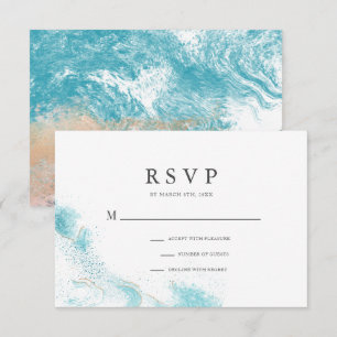 Splashing Blue Waves Coastal Wedding RSVP Card