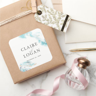 Splashing Blue Waves Coastal Wedding Square Sticker