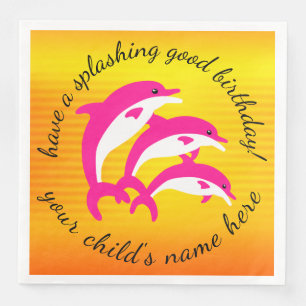 Splashing Good Birthday Dancing Pink Dolphins Napkin