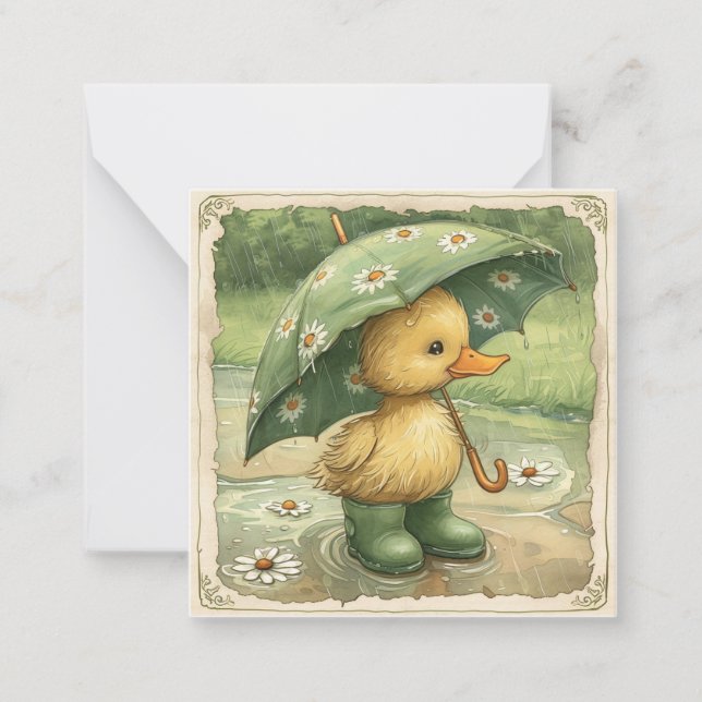 Splashing into Fun: Adorable Duck Rain Card (Front)
