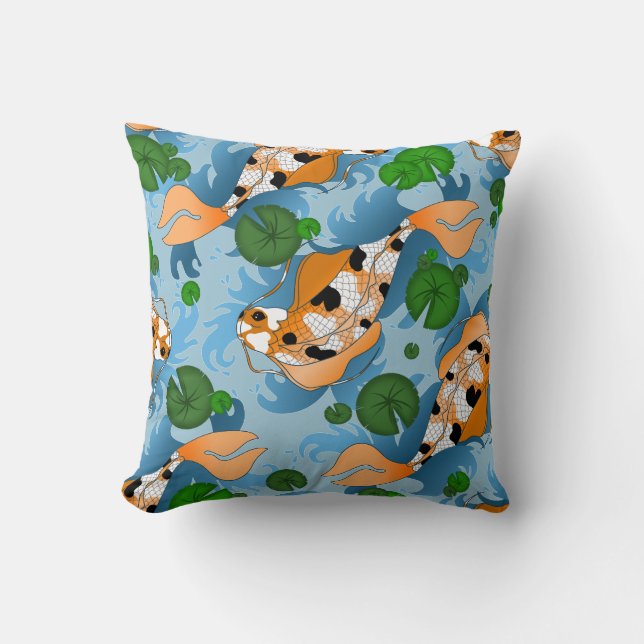 Splashing Koi Fish and Pond Lilies Custom Cushion (Front)