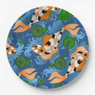 Splashing Koi Fish and Pond Lilies Custom Paper Plate