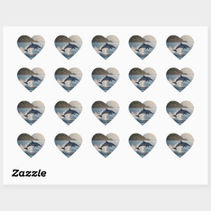 Splashing Leaping Dolphin: A Dance of Joy in Ocean Heart Sticker