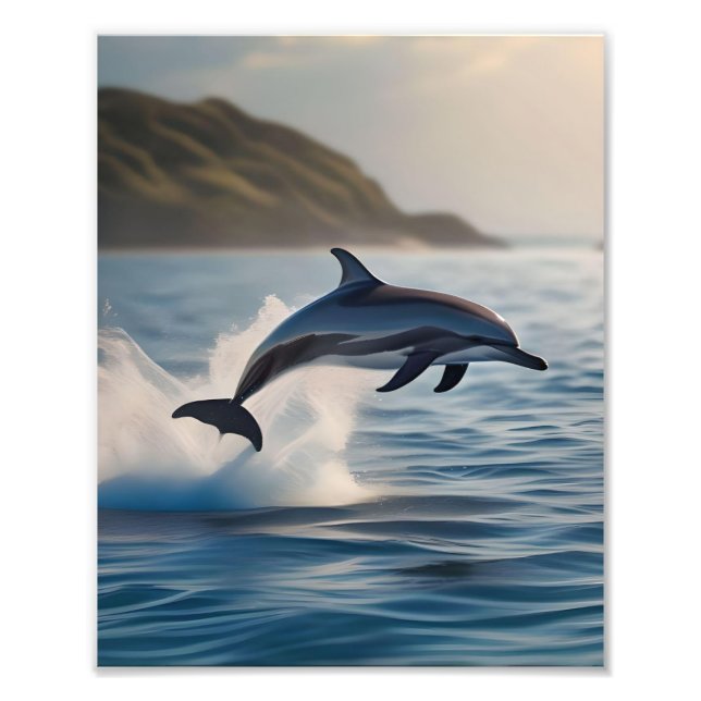 Splashing Leaping Dolphin: A Dance of Joy in Ocean Photo Print (Front)