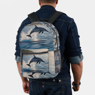Splashing Leaping Dolphin: A Dance of Joy in Ocean Printed Backpack