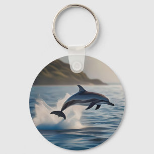 Splashing Leaping Solo Dolphin In The Ocean, Key Ring