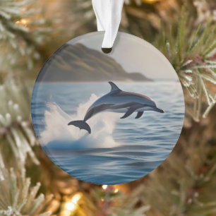 Splashing Leaping Solo Dolphin In The Ocean, Ornament