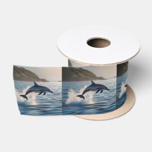 Splashing Leaping Solo Dolphin In The Ocean, Satin Ribbon