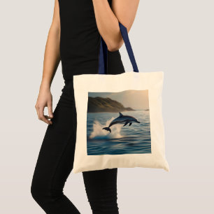 Splashing Leaping Solo Dolphin In The Ocean, Tote Bag