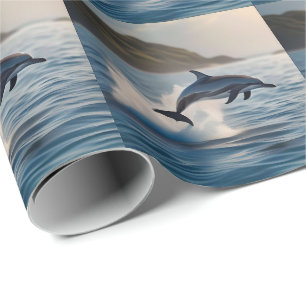 Splashing Leaping Solo Dolphin In The Ocean, Wrapping Paper