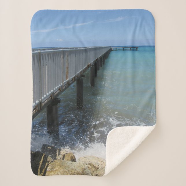 Splashing Waves on Wharf Design Sherpa Blanket (Front)