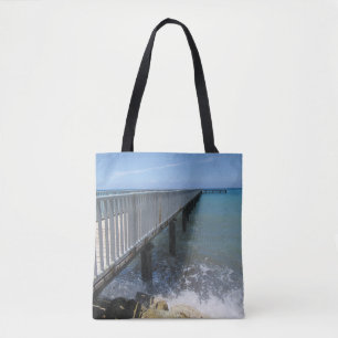 Splashing Waves on Wharf Design Tote Bag