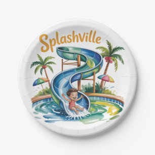 Splashville Water Slide Boy Birthday Party Paper Plate