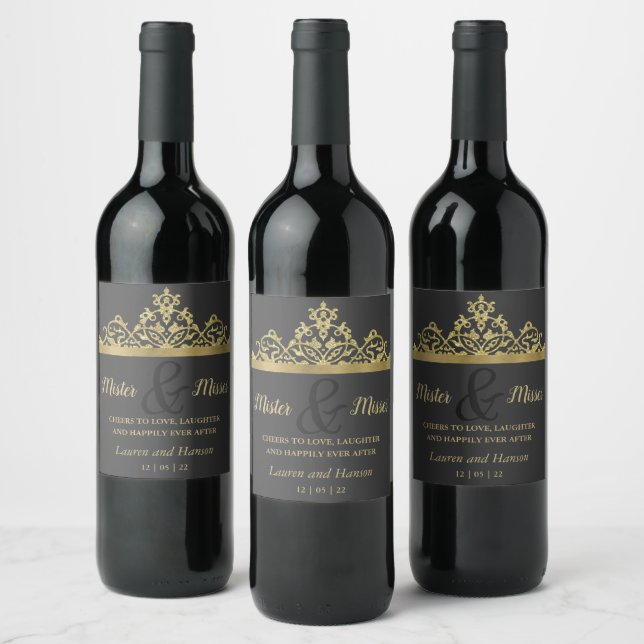Splashy Gold Elegance  Wine Label (Bottles)