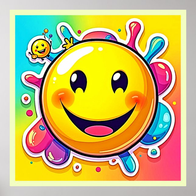 Splashy Happy Emoji Fun Poster (Front)