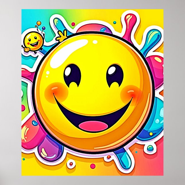 Splashy Happy Emoji Fun Poster (Front)