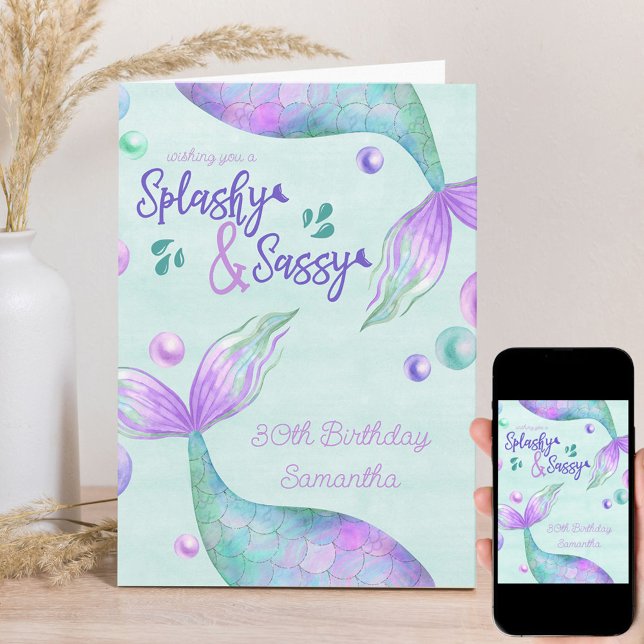 Splashy & Sassy Any Age Mermaid Birthday Card (Creator Uploaded)