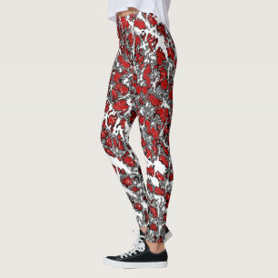 Splatter Abstract Red-Grey & White Print Leggings