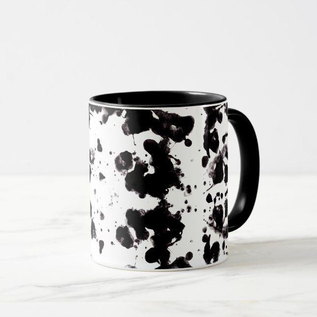 Splatter Black and White Two-tone Coffee Mug (Front Right)