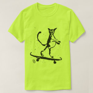 Splatter Graphic Cat Skateboarder T-Shirt