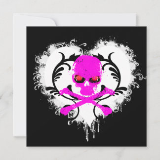 Splatter Heart Skull Gothic Birthday Invitation