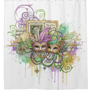 Splatter Mardi Gras collage Shower Curtain