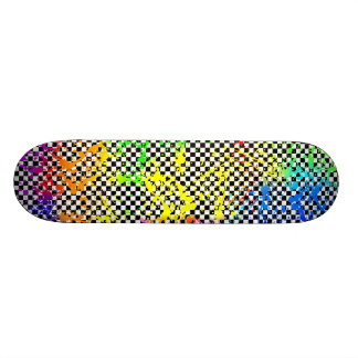 Splatter paint and chequered skateboard