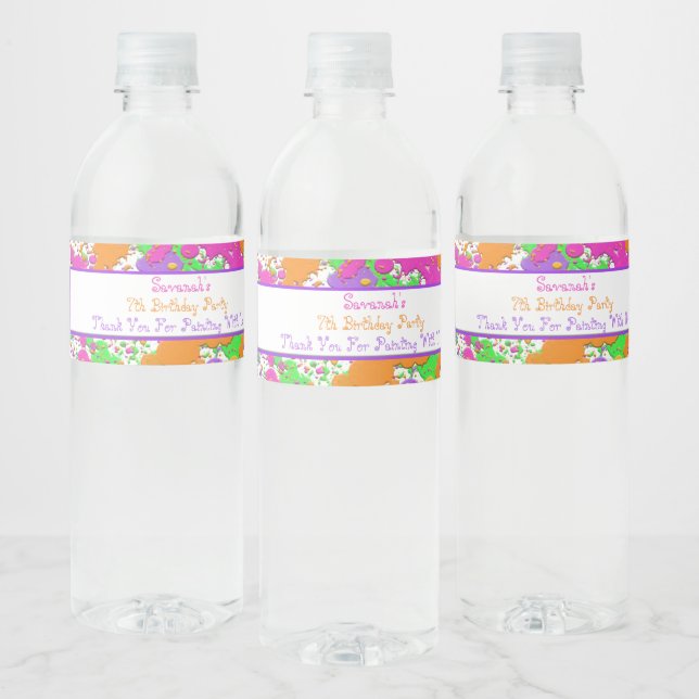Splatter Paint Party Personalised Water Bottle Label (Bottles)