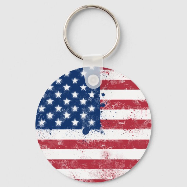 Splatter Painted Flag of the USA Key Ring (Front)