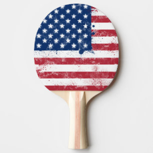 Splatter Painted USA Flag Ping Pong Paddle