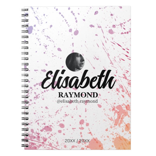 Splatter Watercolor Photo and Name  Notebook (Front)