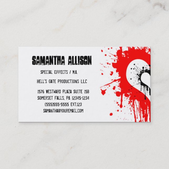 Splattered Hearts Modern Goth Business Card (Front)