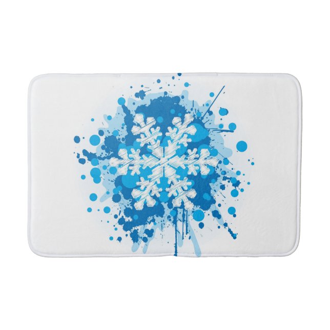 Splattered Paint Christmas Snowflake Design Bath Mat (Front)