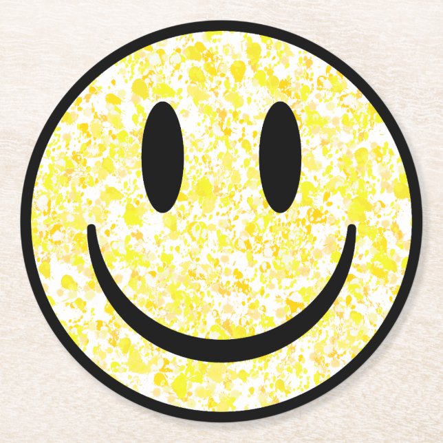 Splattered Smile Face Round Paper Coaster (Front)