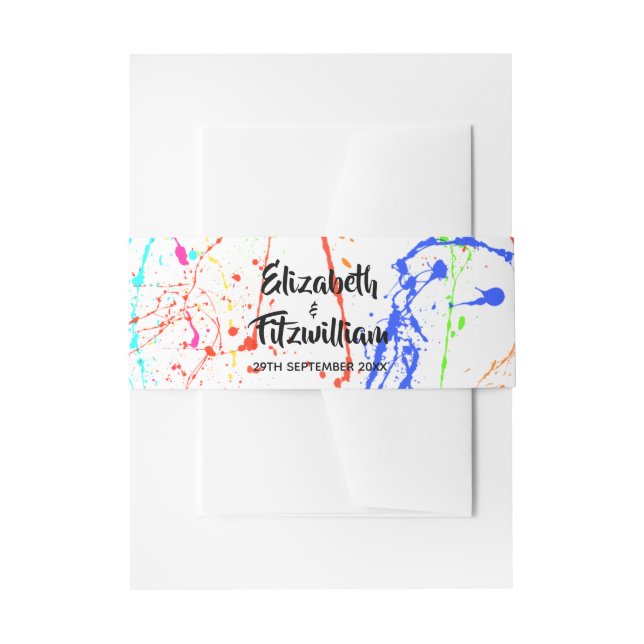 Splattered Wedding Invitation Band Invitation Belly Band (Front Example)