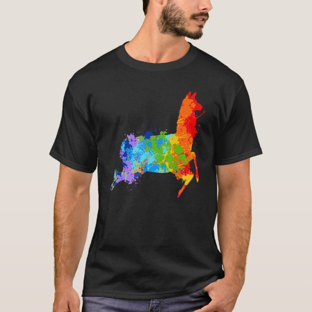 Splattering Paint Llama Drip Painting Llama T-Shirt (Front)