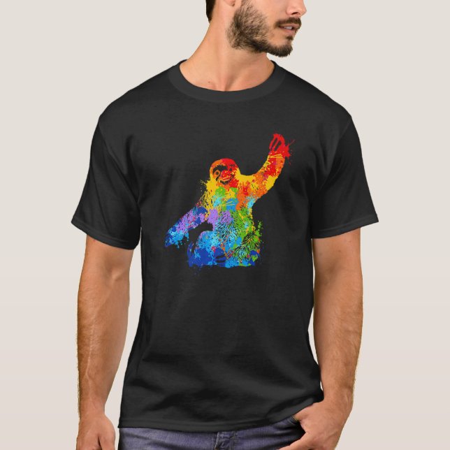 Splattering Paint Sloth Drip Painting Sloth  T-Shirt (Front)