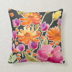 Splendid Gathering - Pink and Orange Flowers Cushion
