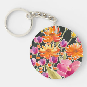 Splendid Gathering - Pink and Orange Flowers Key Ring