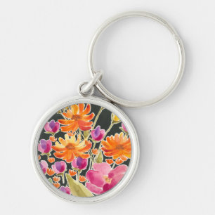 Splendid Gathering - Pink and Orange Flowers Key Ring