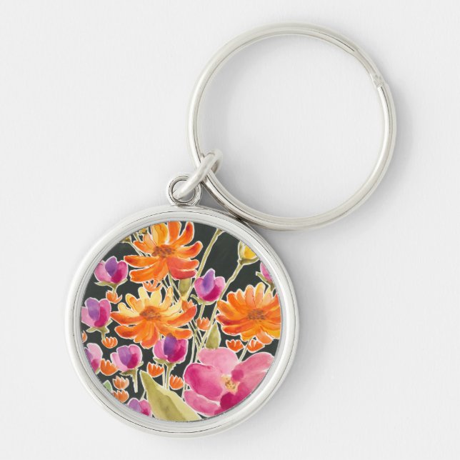Splendid Gathering - Pink and Orange Flowers Key Ring (Front)