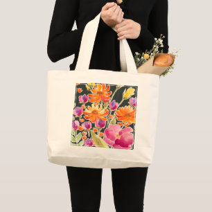 Splendid Gathering - Pink and Orange Flowers Large Tote Bag