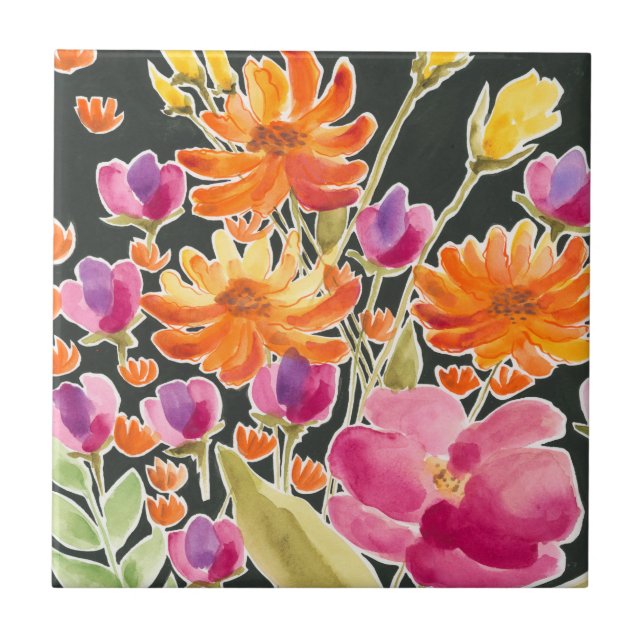 Splendid Gathering - Pink and Orange Flowers Tile (Front)