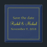 Splendid Save the Date Blue and Yellow Magnet<br><div class="desc">The perfect save the date for your wedding,  this magnet will be a constant reminder for your wedding products.  Featuring a blue background with yellow text,  personalize yours today!</div>