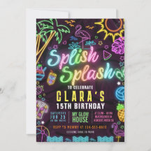 Splish Splash 15th Birthday Party Editable Invite