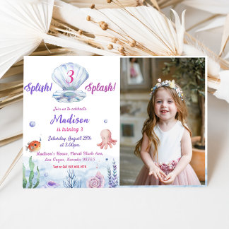Splish Splash 3th Birthday Party Photo Invitation