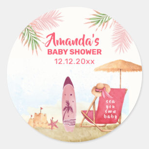 Splish Splash Aloha Surfboard Beach Baby Shower  Classic Round Sticker