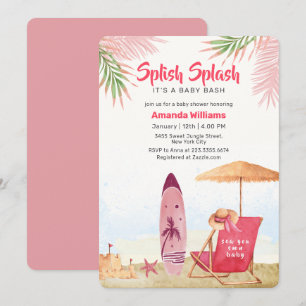 Splish Splash Aloha Surfboard Beach Baby Shower Invitation
