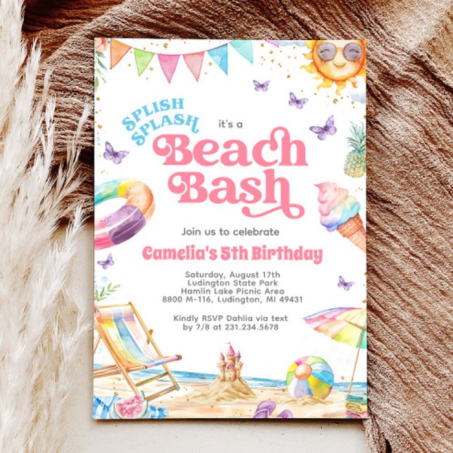 Splish Splash Beach Birthday Party Invitation (Splish Splash Beach Birthday Party Invitation)